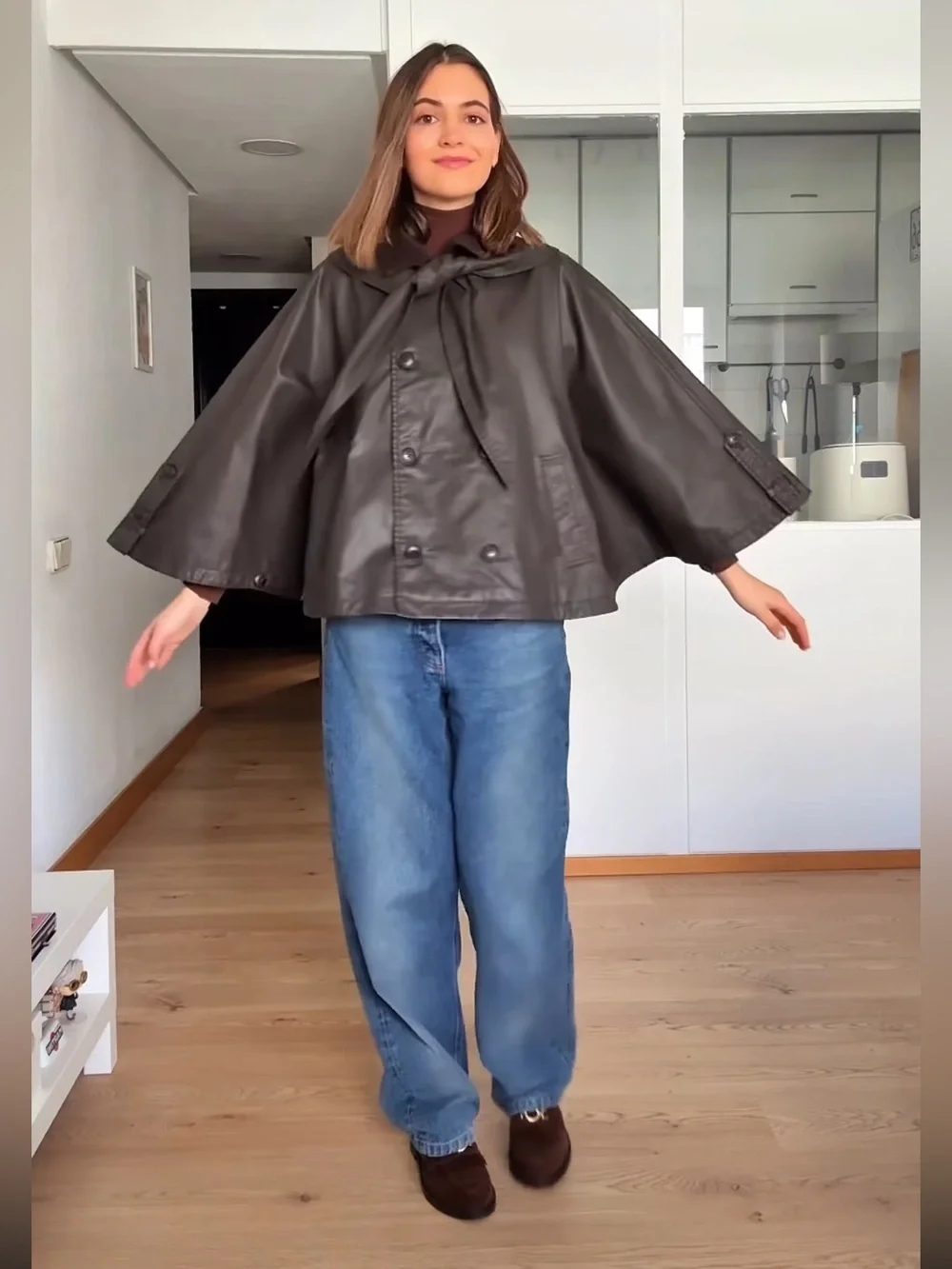 ZARA WAXED CAPE COAT